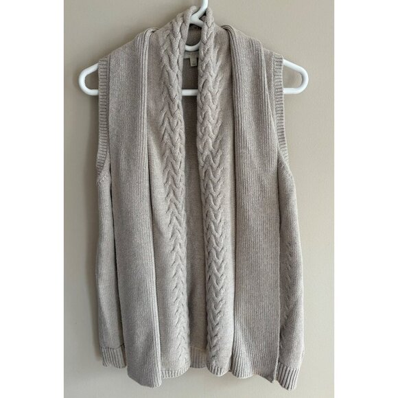 Talbots Wool Blend Open Front Sweater Vest with Cable Knit Details Size Small - Picture 2 of 11